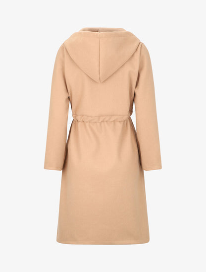 Manteau long à liens de serrage et capuche - Beige - 2
