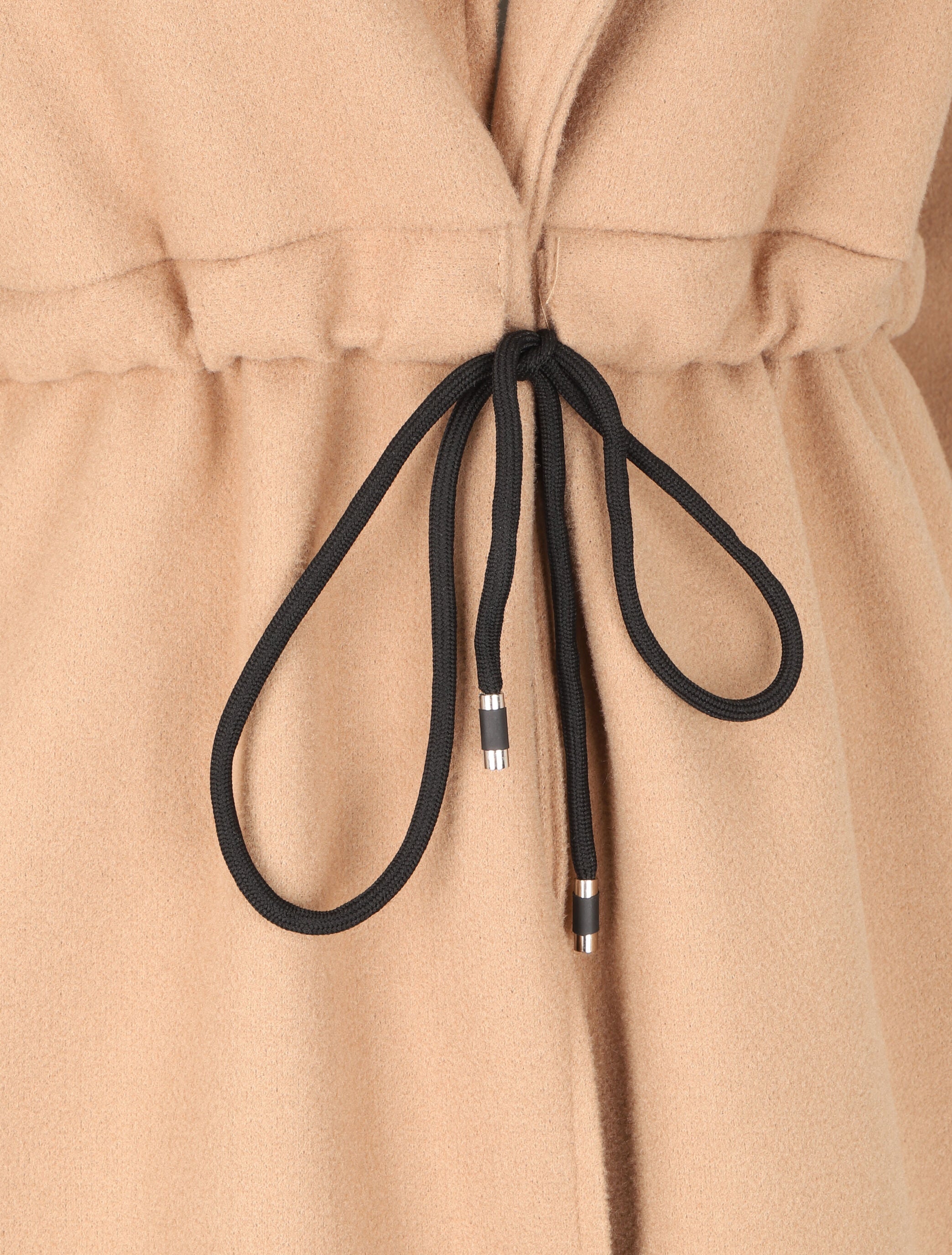 Manteau long à liens de serrage et capuche - Beige - 3