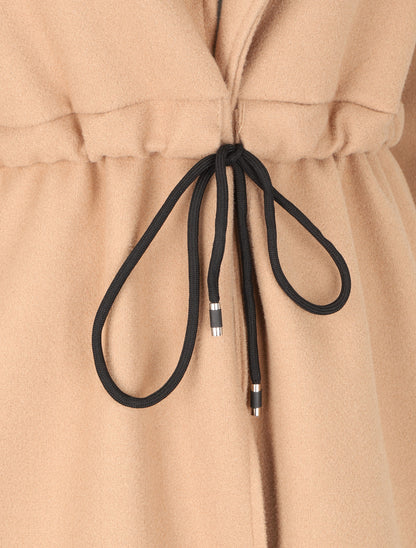 Manteau long à liens de serrage et capuche - Beige - 3