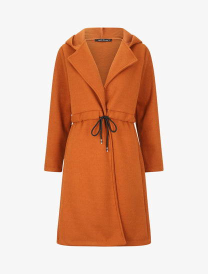 Manteau long à liens de serrage et capuche - Rouille - 1