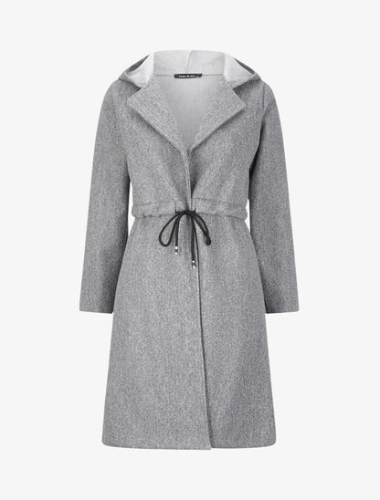 Manteau long à liens de serrage et capuche - Gris chiné - 4