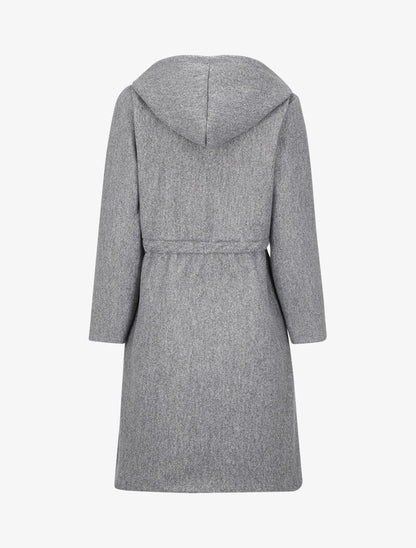 Manteau long à liens de serrage et capuche - Gris chiné - 2