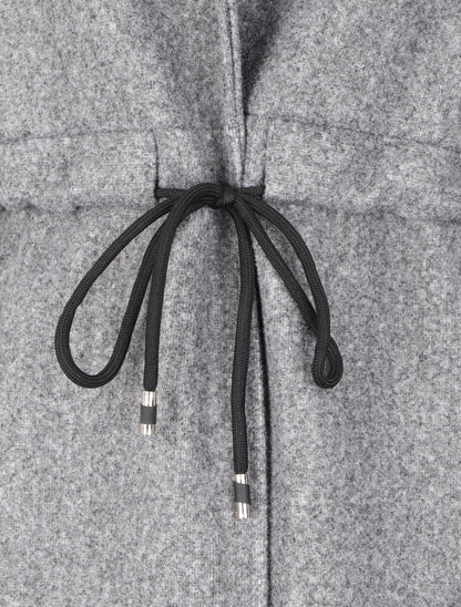 Manteau long à liens de serrage et capuche - Gris chiné - 3