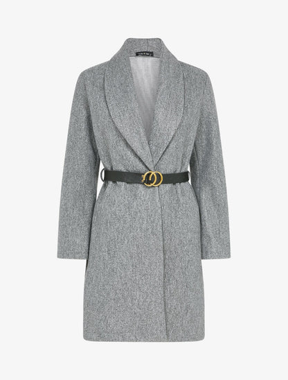 Manteau mi-long à un bouton - Gris chiné - 1