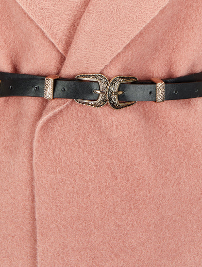 Manteau à capuche à bord à franges - Rose - 3