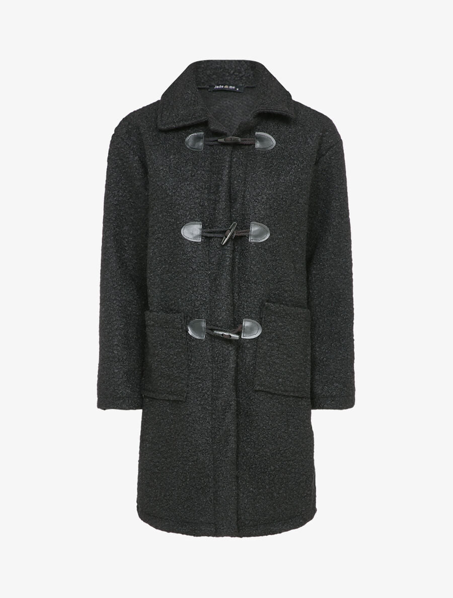 Manteau style duffle coat en maille bouclette - Noir - 1