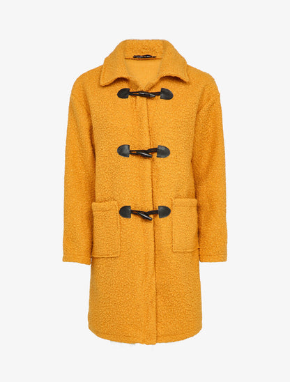Manteau style duffle coat en maille bouclette - Camel - 1