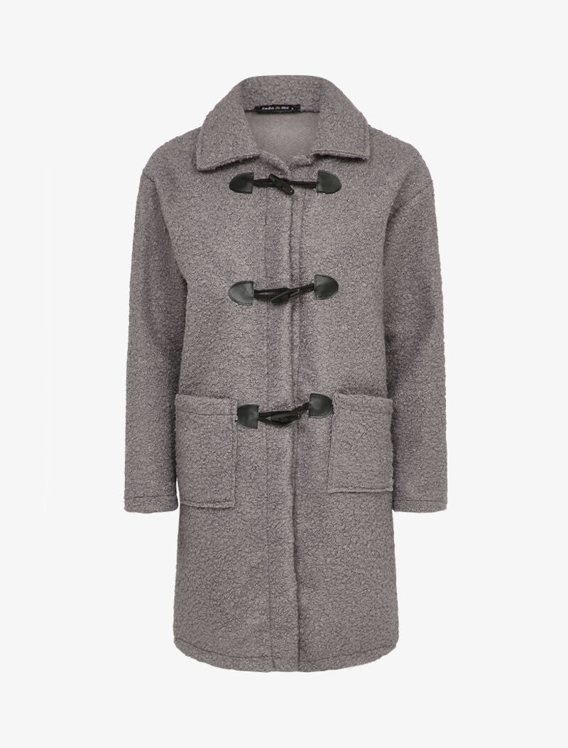 Manteau style duffle coat en maille bouclette - Gris foncé - 1
