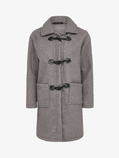 Manteau style duffle coat en maille bouclette - Gris foncé - 1