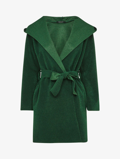 Manteau mi-long à capuche effet laine - Vert sapin - 1