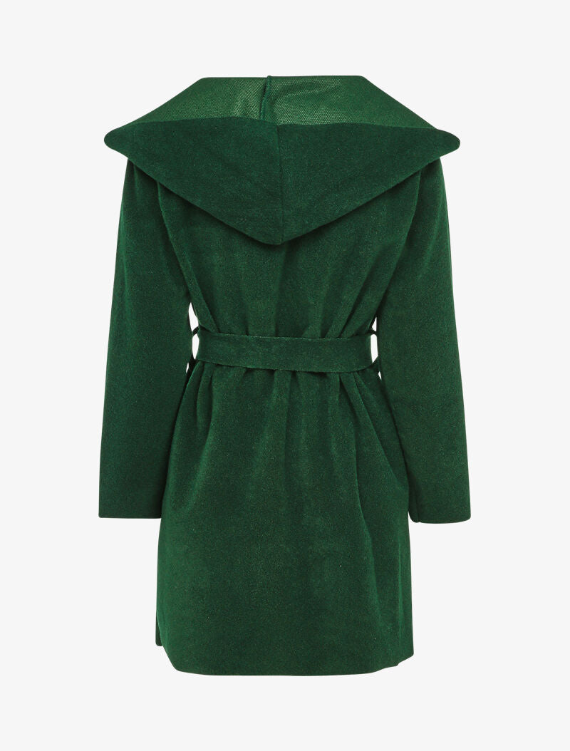 Manteau mi-long à capuche effet laine - Vert sapin - 2
