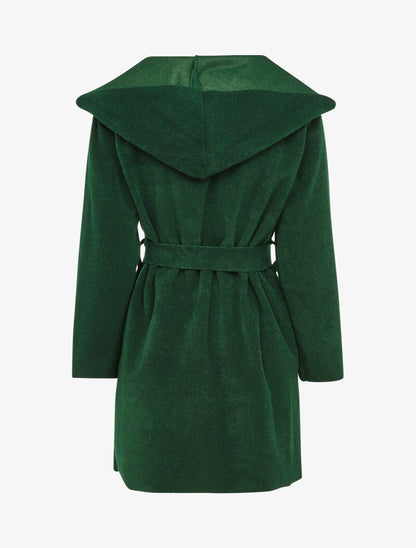 Manteau mi-long à capuche effet laine - Vert sapin - 2