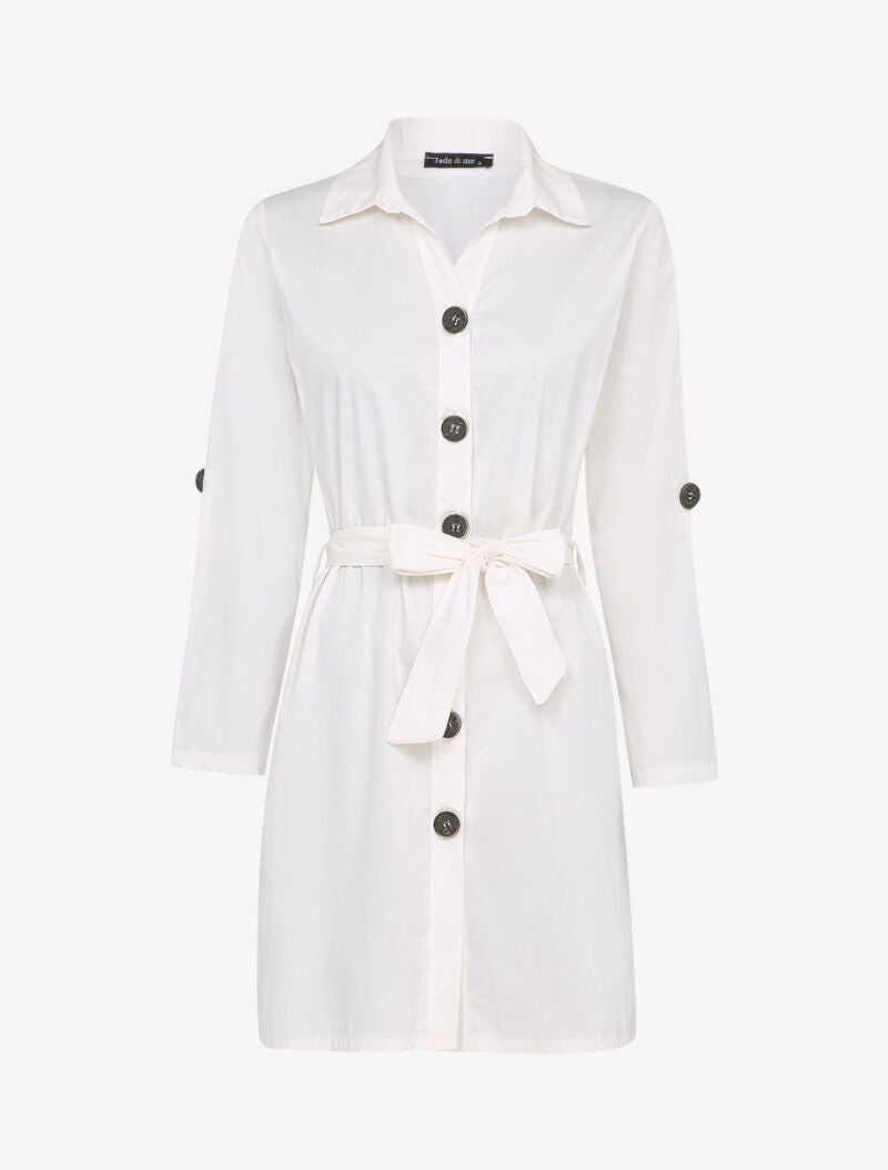 Robe chemise ceinturée - Blanc - 1