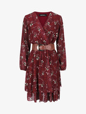 Robe cache-coeur à imprimé petites fleurs - Bordeaux - 1