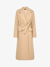 Manteau long uni avec ceinture - Beige - 1