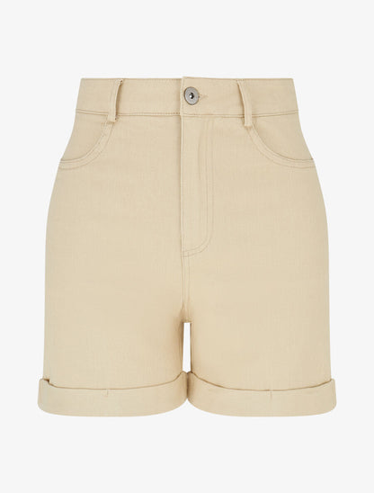 Short uni en jean à revers - Beige - 1
