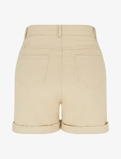 Short uni en jean à revers - Beige - 2
