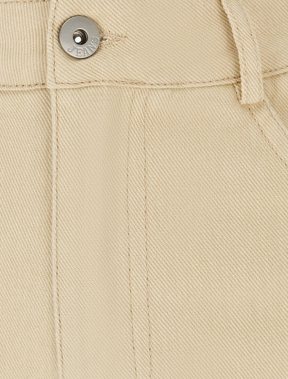 Short uni en jean à revers - Beige - 3