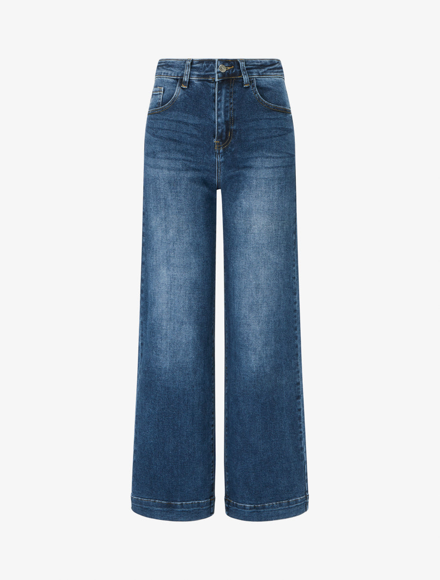 Jean délavé coupe droite - Bleu - 1