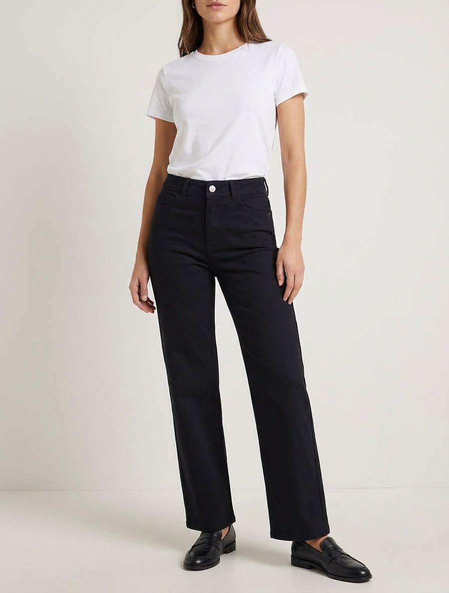 Jean stretch droit à taille haute - Noir