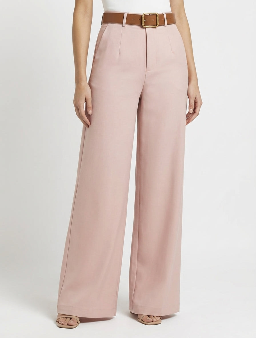 Pantalon taille haute coupe ample - Rose