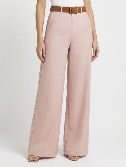 Pantalon taille haute coupe ample - Rose