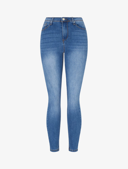 Jean skinny délavé taille haute - Bleu clair - 1