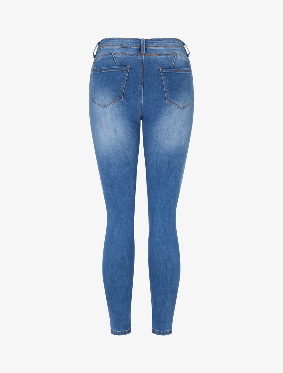 Jean skinny délavé taille haute - Bleu clair - 2