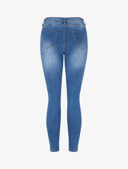 Jean skinny délavé taille haute - Bleu clair - 2