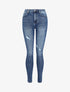 Jean skinny taille haute à griffures - Bleu denim - 1
