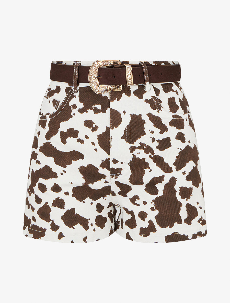 Short taille haute imprimé vache - Chocolat - 1