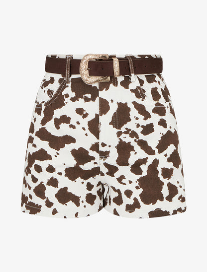 Short taille haute imprimé vache - Chocolat - 1