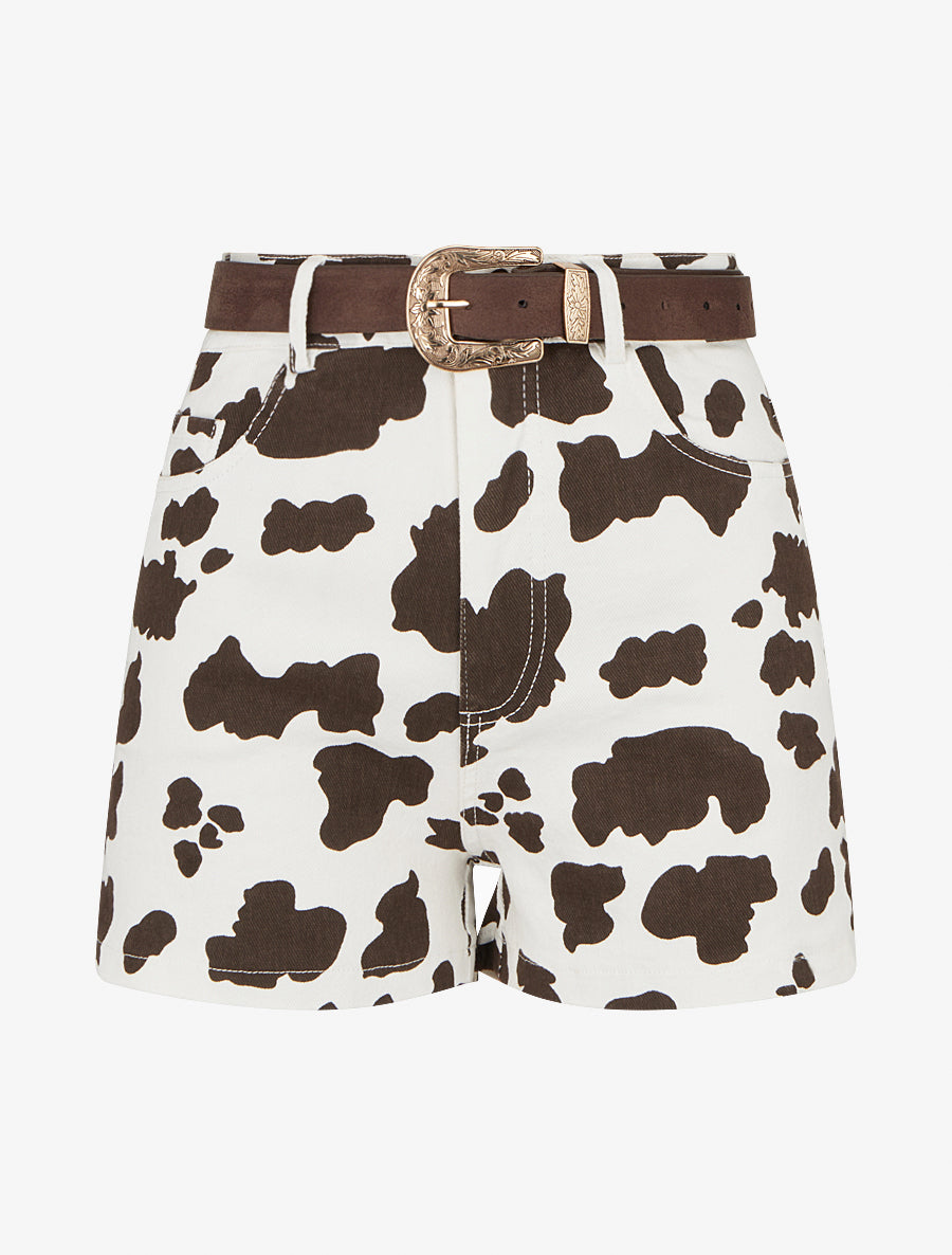 Short taille haute imprimé vache - Marron foncé - 1
