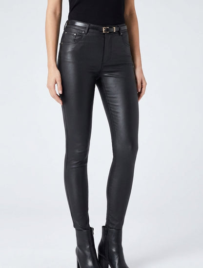 Pantalon effet enduit coupe skinny - Noir