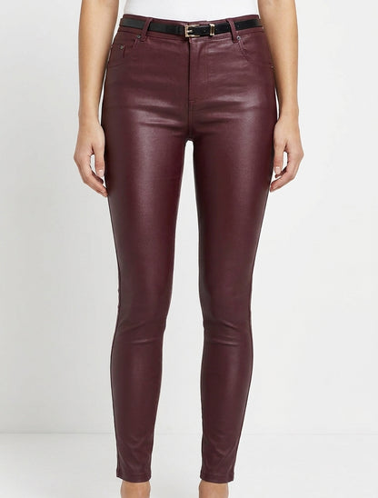 Pantalon effet enduit coupe skinny - Lie de vin