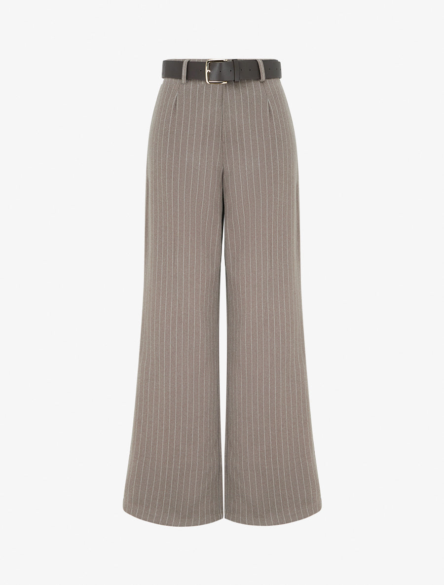 Pantalon ample taille haute à rayures - Taupe