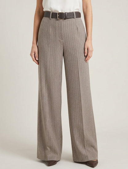 Pantalon ample taille haute à rayures - Taupe