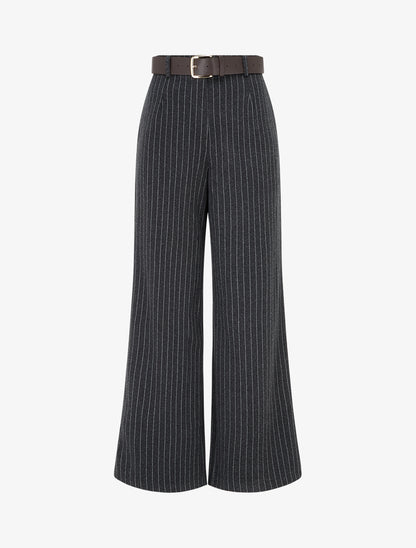 Pantalon ample taille haute à rayures - Noir - 1