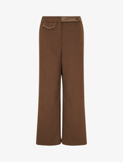 Pantalon ample taille haute à détail simili - Marron - 1