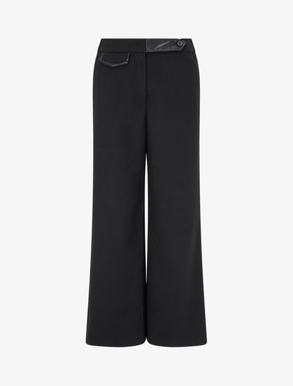 Pantalon ample taille haute à détail simili - Noir - 1