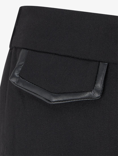 Pantalon ample taille haute à détail simili - Noir - 3