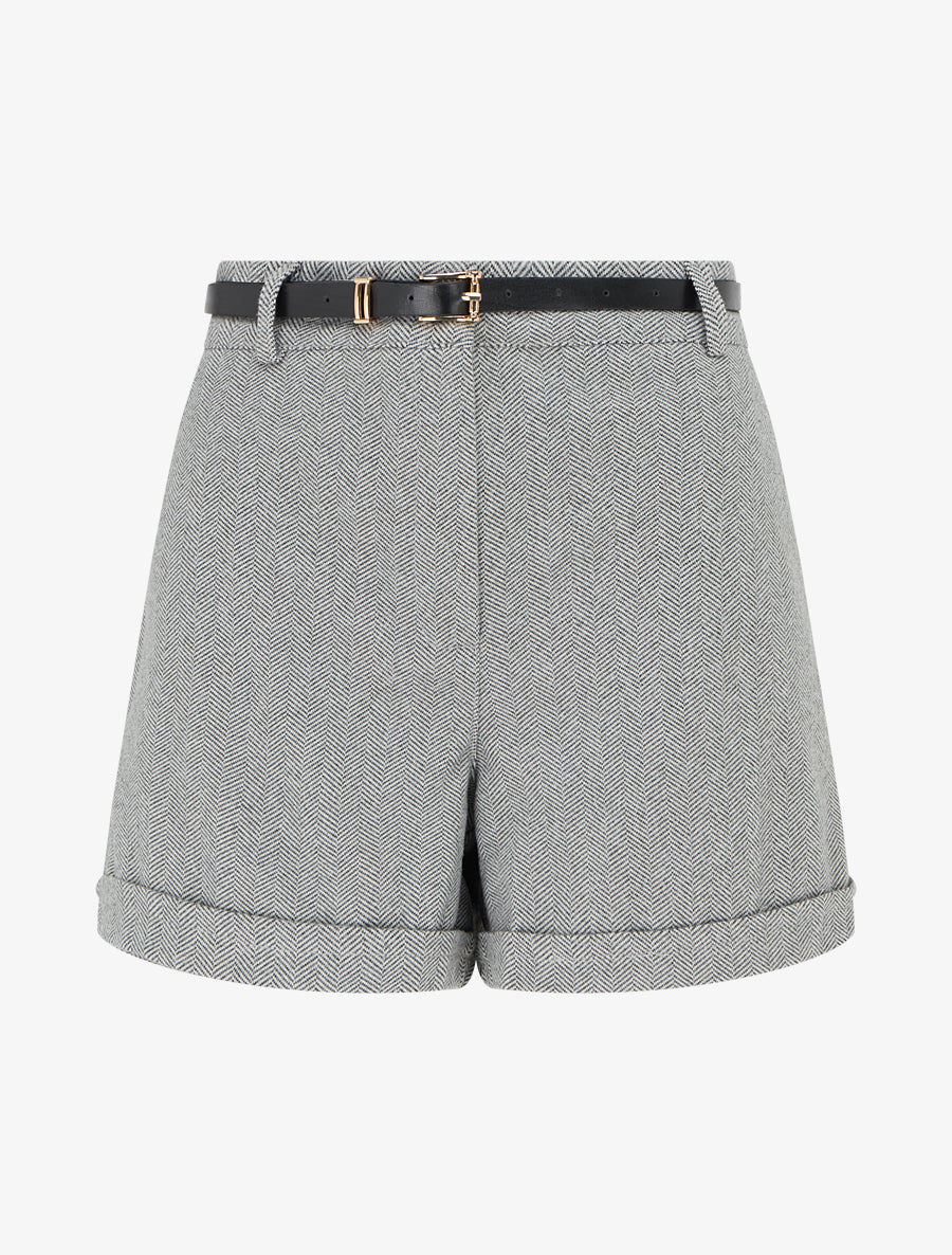 Short ample en flanelle motif chevron - Gris - 1