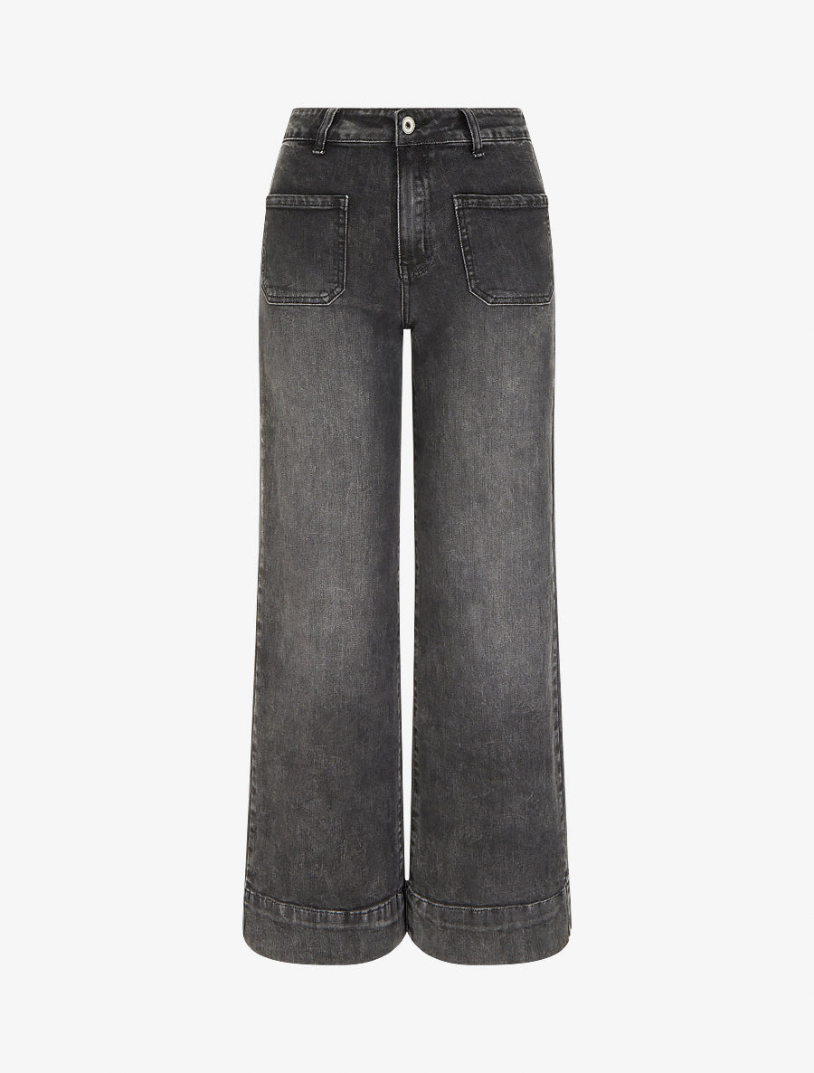 Jean délavé à 4 poches coupe wide leg - Gris anthracite - 1
