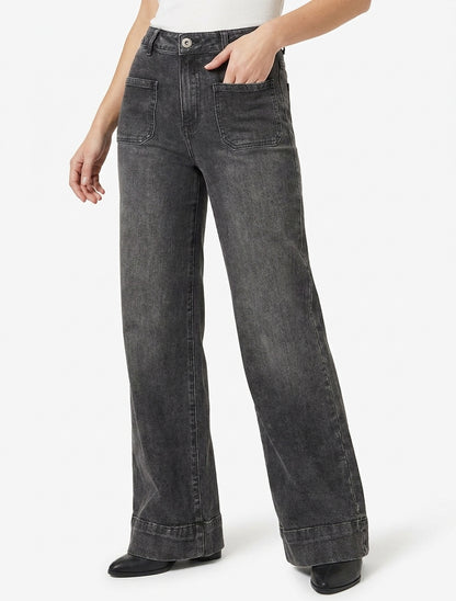 Jean délavé à 4 poches coupe wide leg - Gris anthracite