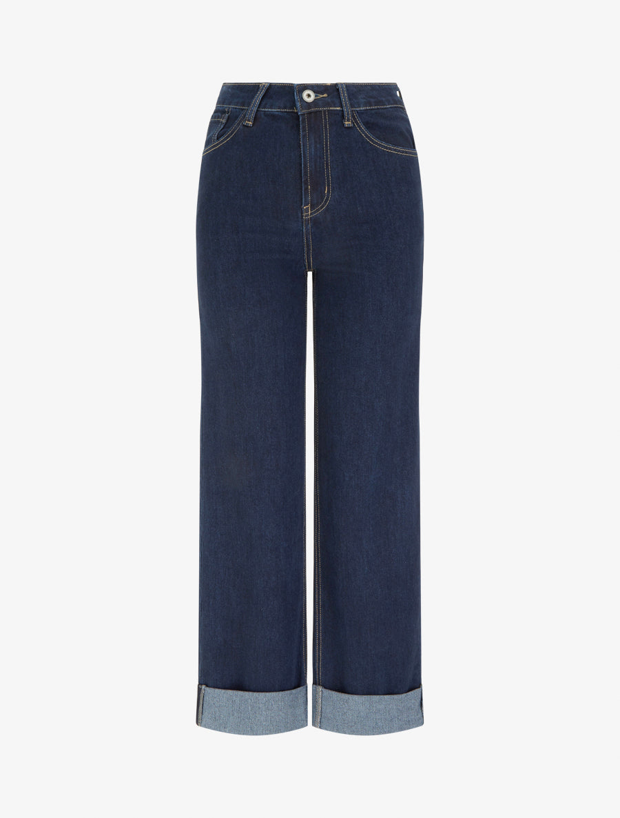 Jean à revers coupe wide leg - Bleu brut - 1