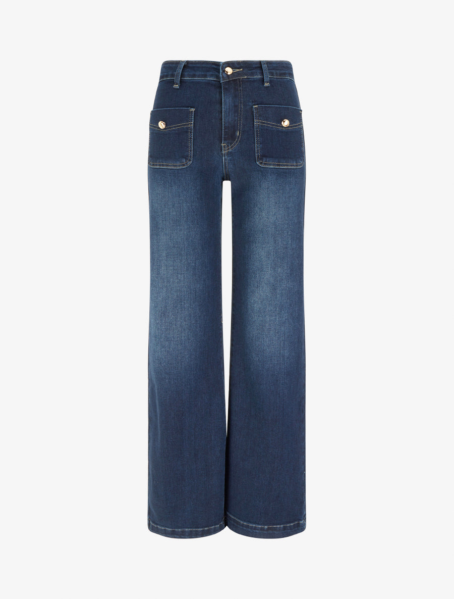 Jean délavé coupe wide leg - Bleu brut - 1