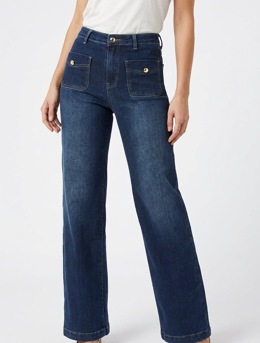 Jean délavé coupe wide leg - Bleu brut