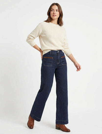 Jean à détail suédine coupe wide leg - Bleu brut