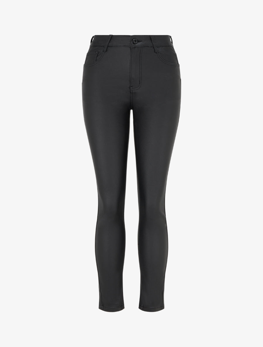 Pantalon enduit coupe skinny - Noir - 1