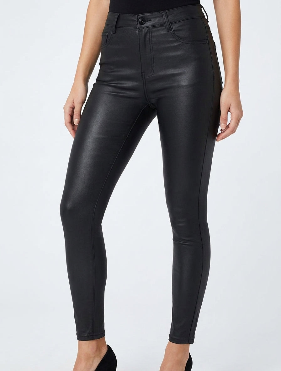 Pantalon enduit coupe skinny - Noir